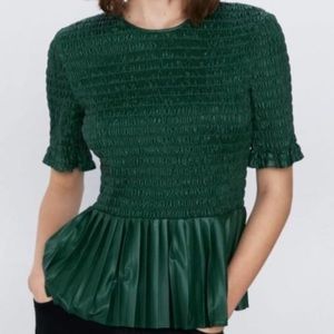 Green ZARA Faux Learher Peplum top💚